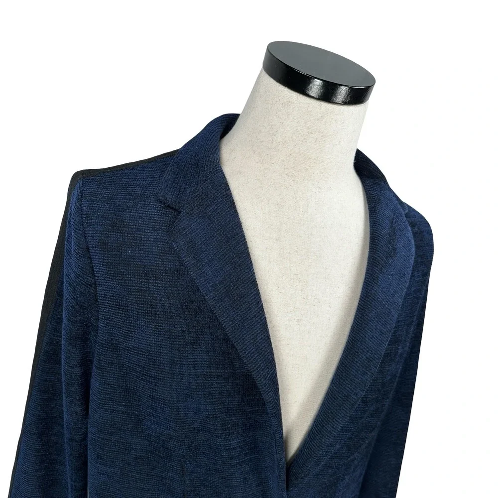 Drew Navy Blue‎ Textured Knit Blazer Jacket Side Stripe Womens Large Made in USA